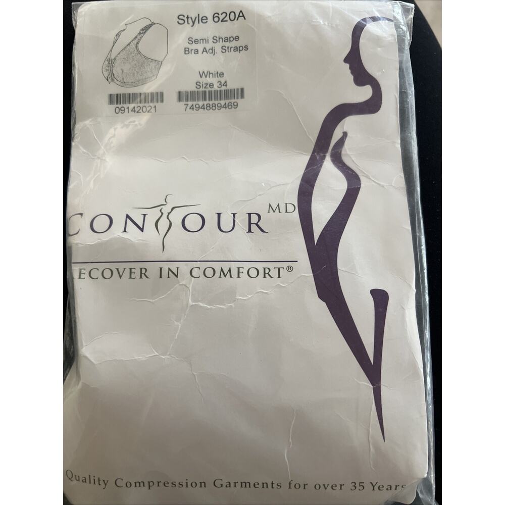 Contour Compression Bra, Size 34, White SEMI SHAPE, Post Surgery, Style 620A